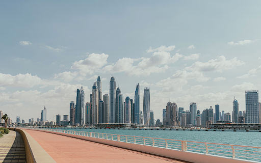 Sunny buildings and lakes  from Chrome web store to be run with OffiDocs Chromium online