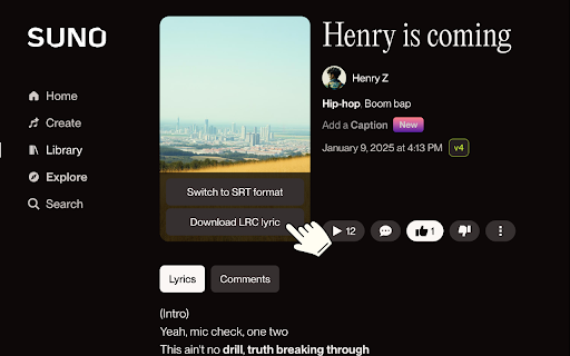 Suno Lyric Downloader  from Chrome web store to be run with OffiDocs Chromium online
