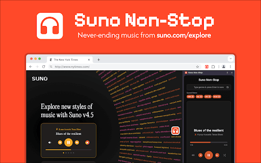 Suno Non Stop  from Chrome web store to be run with OffiDocs Chromium online