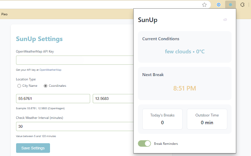 SunUp  from Chrome web store to be run with OffiDocs Chromium online