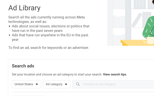 Super Ads Library  from Chrome web store to be run with OffiDocs Chromium online