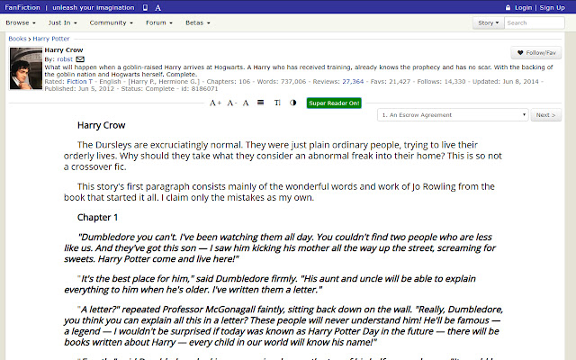 Super Reader FanFiction.net  from Chrome web store to be run with OffiDocs Chromium online