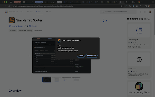 Super Tab Sorter  from Chrome web store to be run with OffiDocs Chromium online
