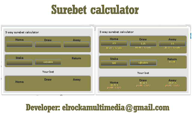 Surebet calculator  from Chrome web store to be run with OffiDocs Chromium online
