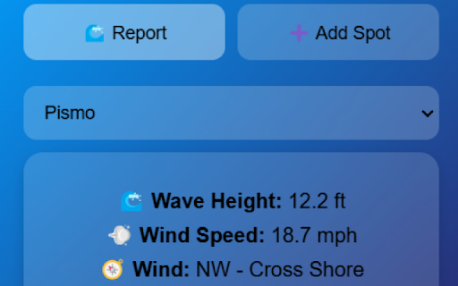 Surf Report  from Chrome web store to be run with OffiDocs Chromium online