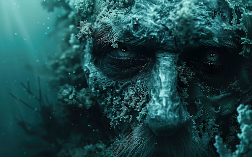 Surreal underwater human head with glowing eyes  from Chrome web store to be run with OffiDocs Chromium online