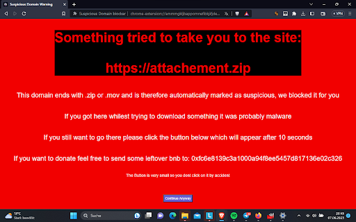 Suspicious Domain blocker  from Chrome web store to be run with OffiDocs Chromium online