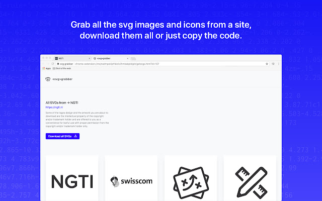 svg grabber get all the svgs from a site  from Chrome web store to be run with OffiDocs Chromium online