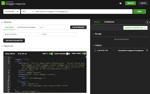 Swagger Inspector Extension  from Chrome web store to be run with OffiDocs Chromium online