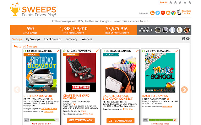 Sweeps By ShopYourWay  from Chrome web store to be run with OffiDocs Chromium online