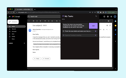 Swiftly: Email Summarizer  Task Creator  from Chrome web store to be run with OffiDocs Chromium online