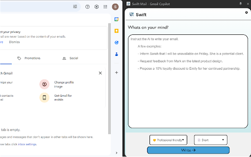 Swift Mail Gmail Copilot  from Chrome web store to be run with OffiDocs Chromium online
