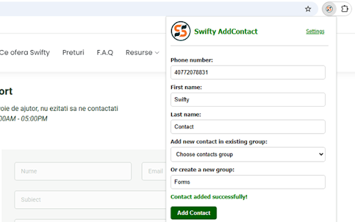 Swifty AddContact  from Chrome web store to be run with OffiDocs Chromium online