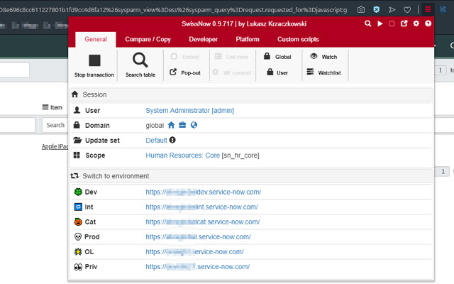 SwissNow ServiceNOW toolbox  from Chrome web store to be run with OffiDocs Chromium online