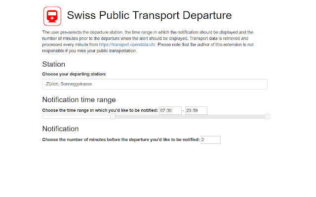 Swiss Public Transport Departure  from Chrome web store to be run with OffiDocs Chromium online