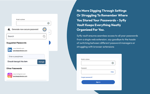 Syfly Password Manager  from Chrome web store to be run with OffiDocs Chromium online