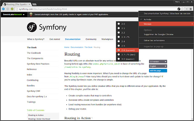 Symfony Documentation: Version selector  from Chrome web store to be run with OffiDocs Chromium online