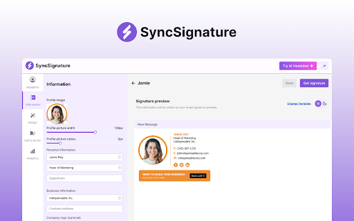SyncSignature Email Signature Manager  from Chrome web store to be run with OffiDocs Chromium online