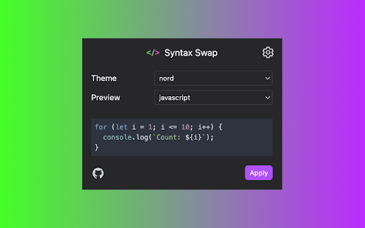 Syntax Swap  from Chrome web store to be run with OffiDocs Chromium online