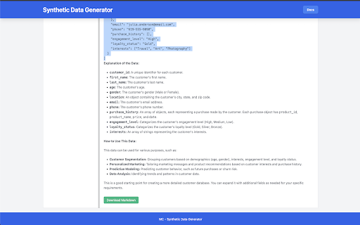 Synthetic Data Generator  from Chrome web store to be run with OffiDocs Chromium online