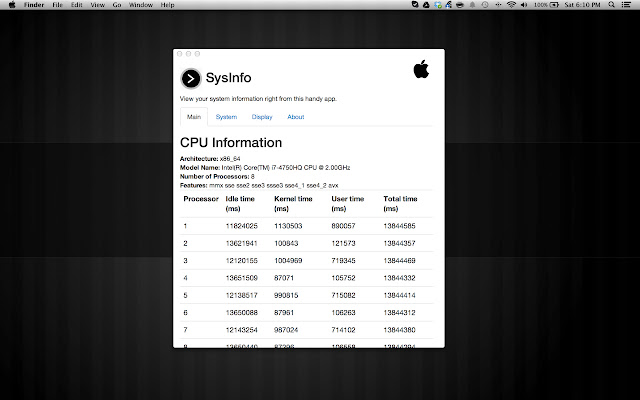 SysInfo  from Chrome web store to be run with OffiDocs Chromium online