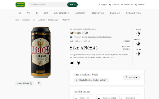 Systembolaget  Extension  from Chrome web store to be run with OffiDocs Chromium online