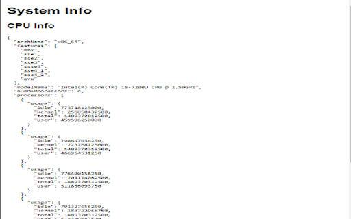 System Info Extension  from Chrome web store to be run with OffiDocs Chromium online