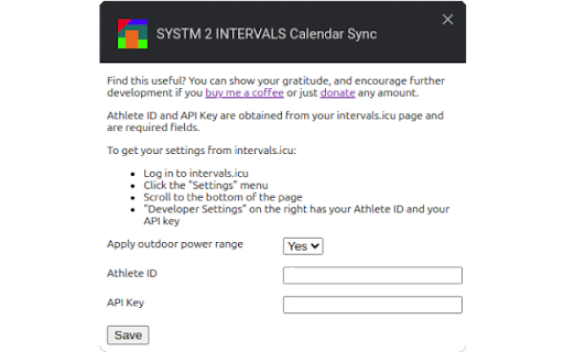 SYSTM 2 INTERVALS Calendar Sync  from Chrome web store to be run with OffiDocs Chromium online