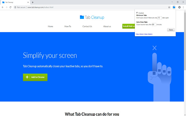 Tab Cleanup  from Chrome web store to be run with OffiDocs Chromium online