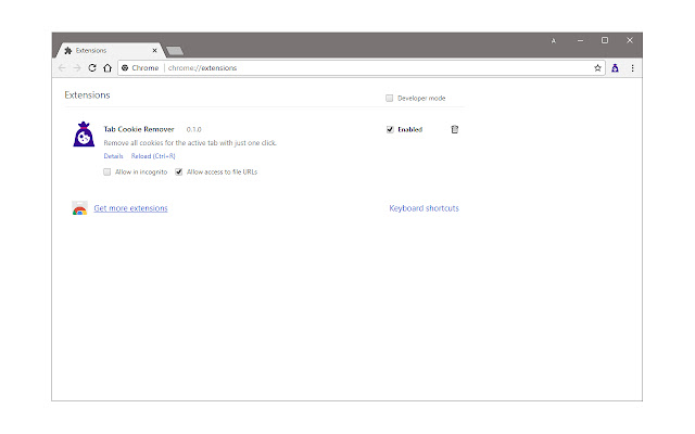 Tab Cookie Remover  from Chrome web store to be run with OffiDocs Chromium online