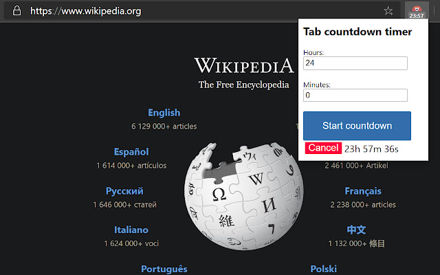 Tab Countdown Timer  from Chrome web store to be run with OffiDocs Chromium online