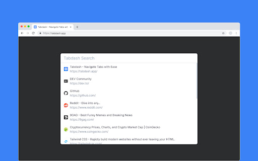 Tabdash Navigate Tabs with Ease  from Chrome web store to be run with OffiDocs Chromium online