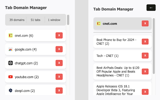 Tab Domain Manager  from Chrome web store to be run with OffiDocs Chromium online