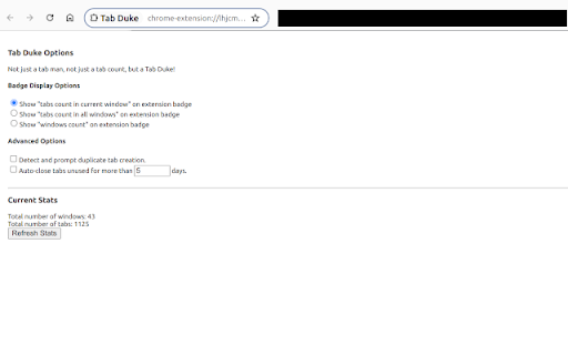 Tab Duke  from Chrome web store to be run with OffiDocs Chromium online
