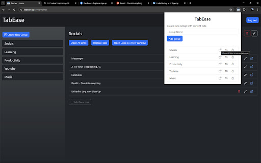 TabEase  from Chrome web store to be run with OffiDocs Chromium online