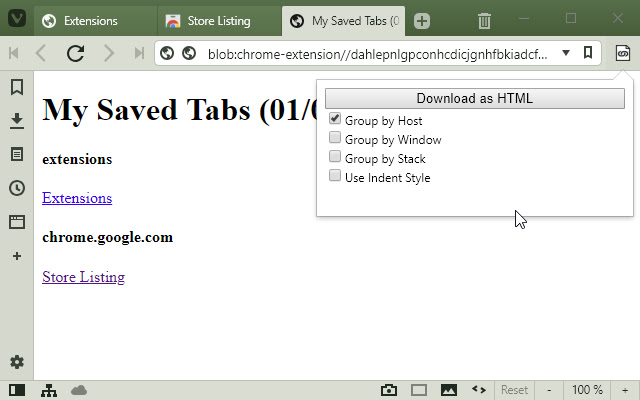 Tab Exporter  from Chrome web store to be run with OffiDocs Chromium online