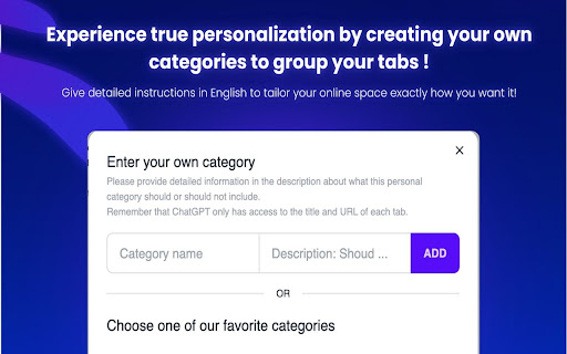 TabGPT Group/organize your tab with chatGPT  from Chrome web store to be run with OffiDocs Chromium online