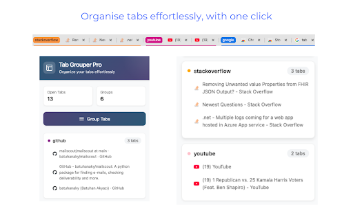Tab Grouper Pro  from Chrome web store to be run with OffiDocs Chromium online