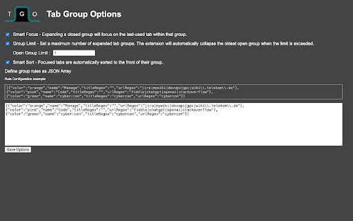 Tab Group Options  from Chrome web store to be run with OffiDocs Chromium online