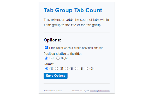 Tab Group Tab Count  from Chrome web store to be run with OffiDocs Chromium online