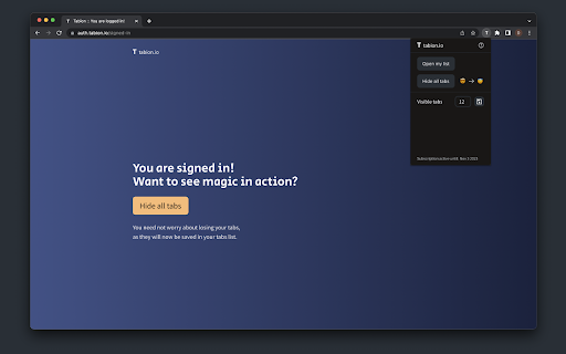 Tabion tab manager  from Chrome web store to be run with OffiDocs Chromium online