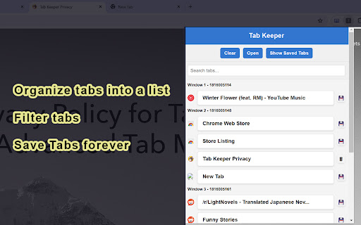 Tab Keeper Advanced Tab Manager  from Chrome web store to be run with OffiDocs Chromium online