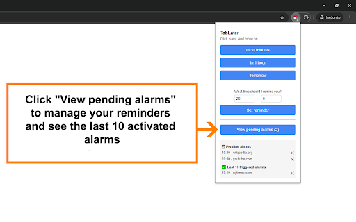 TabLater  from Chrome web store to be run with OffiDocs Chromium online
