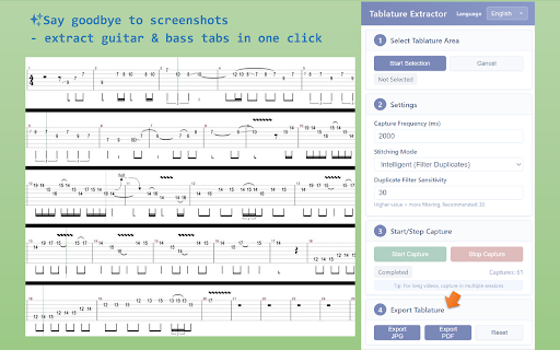 Tablature Extractor  from Chrome web store to be run with OffiDocs Chromium online