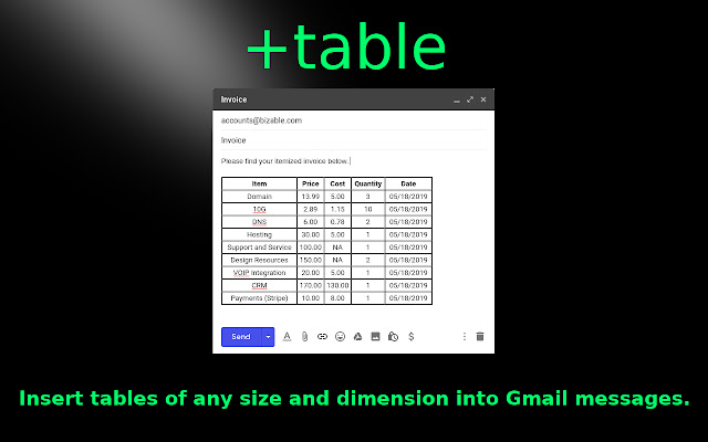 +table  from Chrome web store to be run with OffiDocs Chromium online