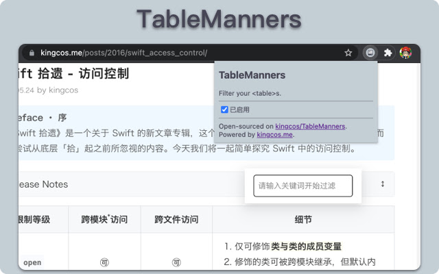 Table Manners  from Chrome web store to be run with OffiDocs Chromium online
