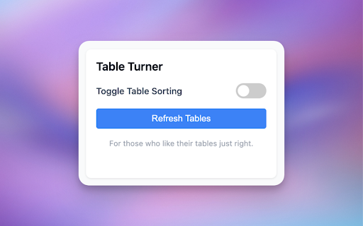 Table Turner Easily Sort Tables  from Chrome web store to be run with OffiDocs Chromium online