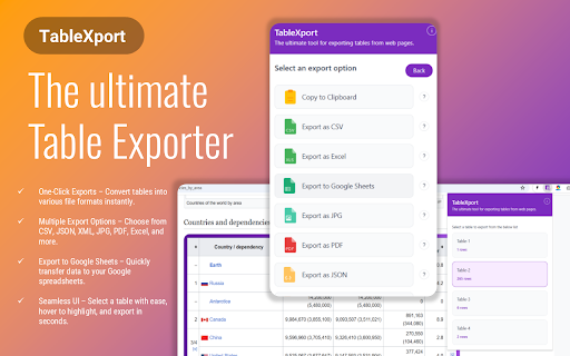 TableXport  from Chrome web store to be run with OffiDocs Chromium online