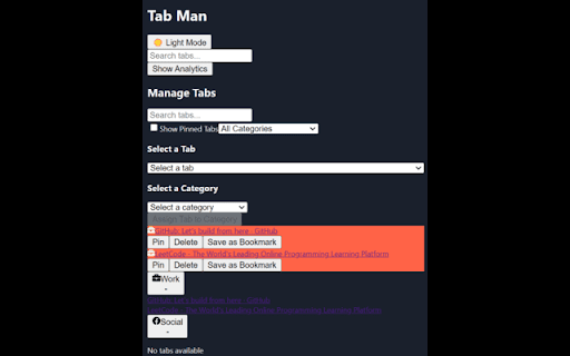 TabMan  from Chrome web store to be run with OffiDocs Chromium online