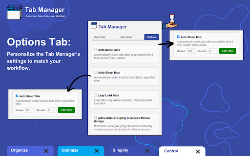 Tab Manager Extension  from Chrome web store to be run with OffiDocs Chromium online